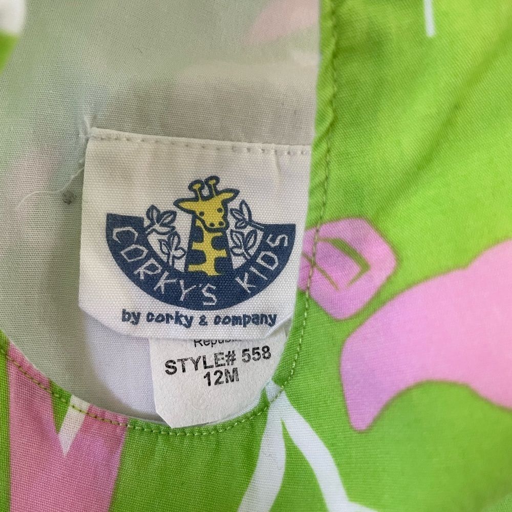 Corky's kids Dress Green With Pink Flamingo Size 12Months - Picture 4 of 5